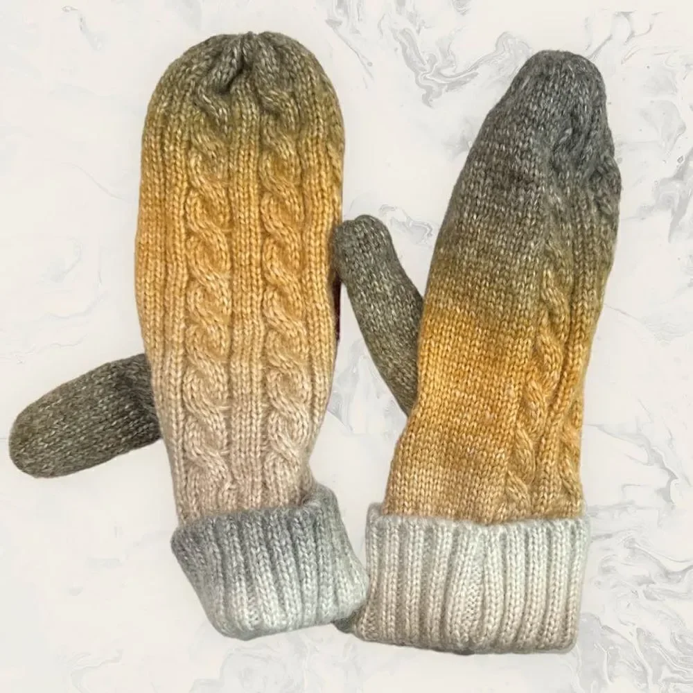 NEW Nordstrom BP. Bundle - Beanie and Mittens Set - Tan/ Grey - One Size